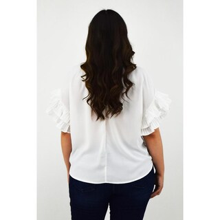 Foto 3 | Blusa Manga Con Olanes Roman Fashion /tallas Extras, 2314 (blanco) Blanco