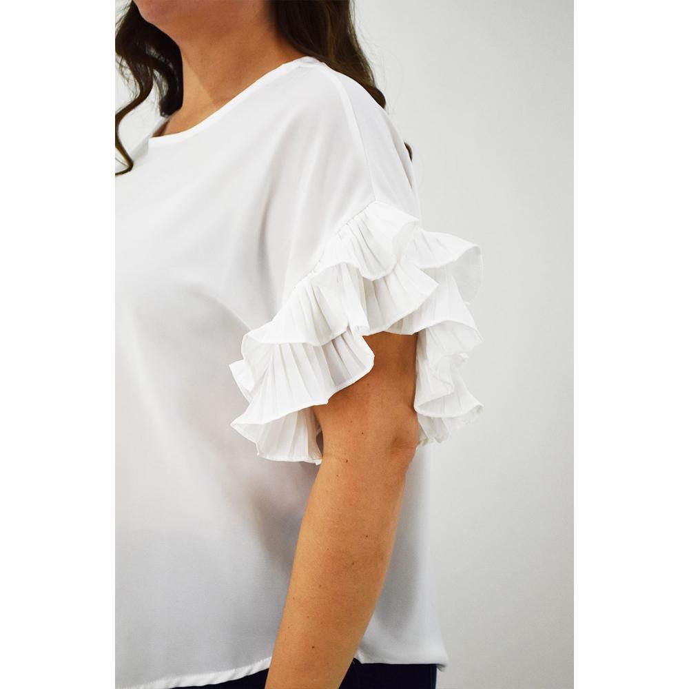 Foto 5 pulgar | Blusa Manga Con Olanes Roman Fashion /tallas Extras, 2314 (blanco) Blanco