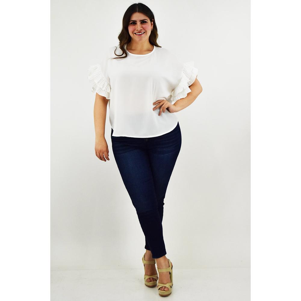 Foto 6 pulgar | Blusa Manga Con Olanes Roman Fashion /tallas Extras, 2314 (blanco) Blanco