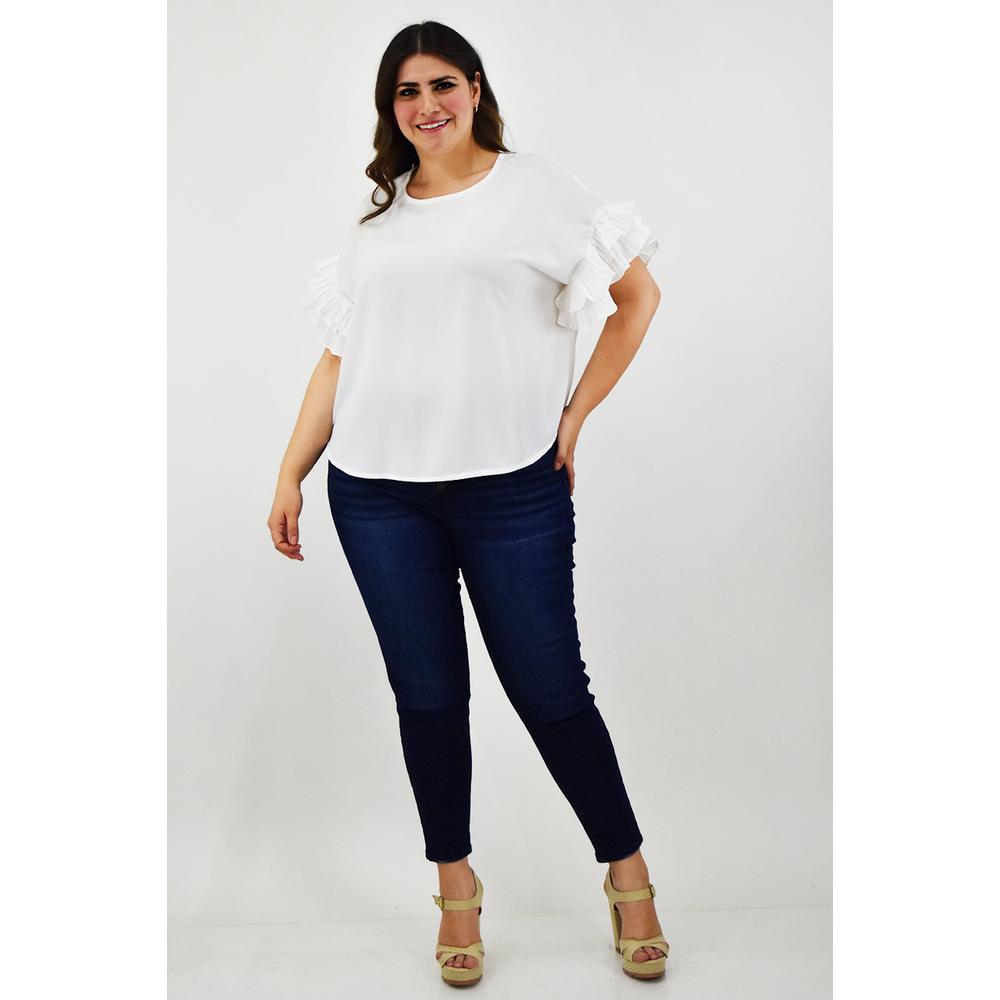 Foto 7 pulgar | Blusa Manga Con Olanes Roman Fashion /tallas Extras, 2314 (blanco) Blanco