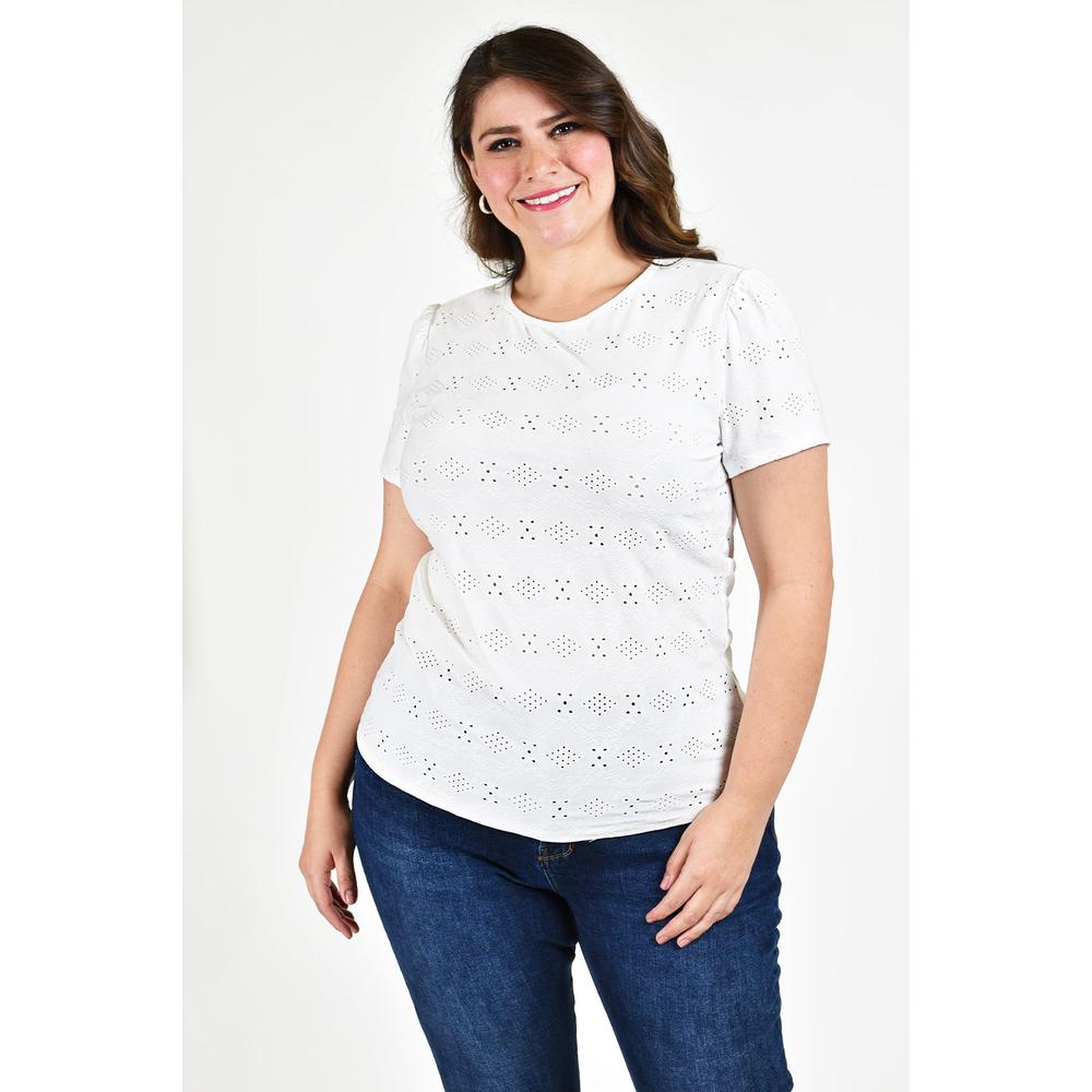 Foto 2 pulgar | Blusa Con Detalles Calados Roman Fashion /tallas Extras, 016 (blanco) Blanco
