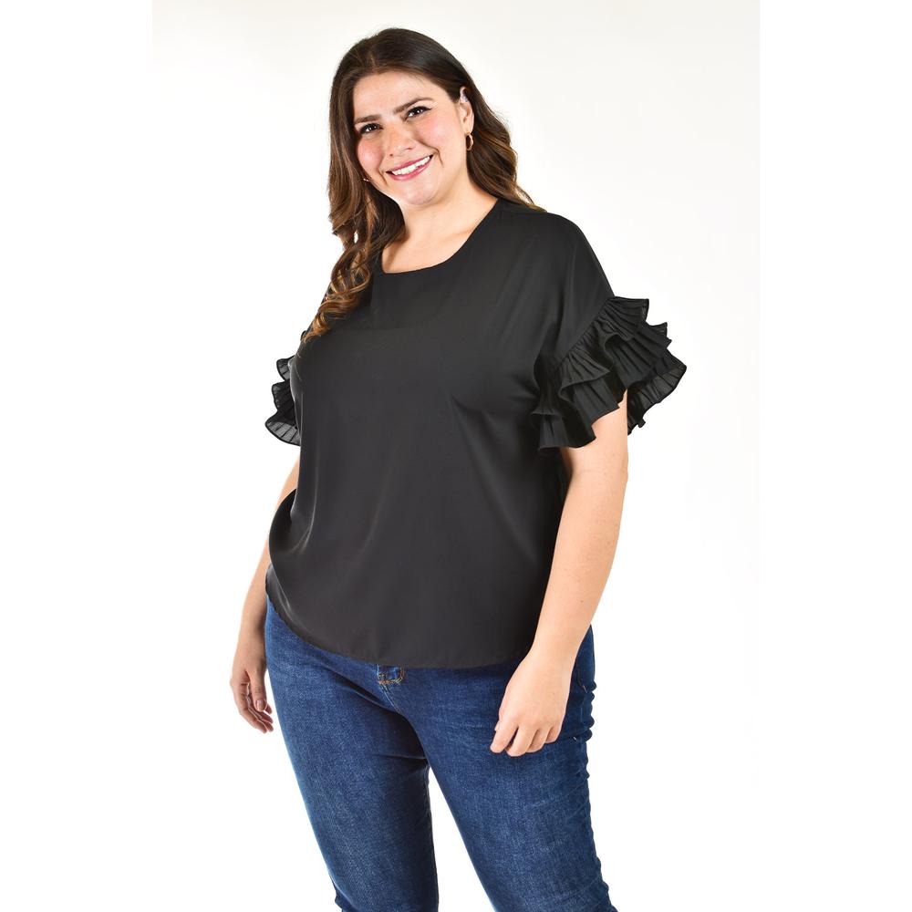 Foto 2 pulgar | Blusa Manga Con Olanes Roman Fashion /tallas Extras, 2314 (negro) Negro