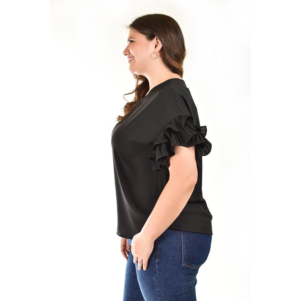 Foto 3 pulgar | Blusa Manga Con Olanes Roman Fashion /tallas Extras, 2314 (negro) Negro