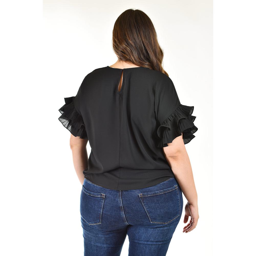 Foto 4 pulgar | Blusa Manga Con Olanes Roman Fashion /tallas Extras, 2314 (negro) Negro