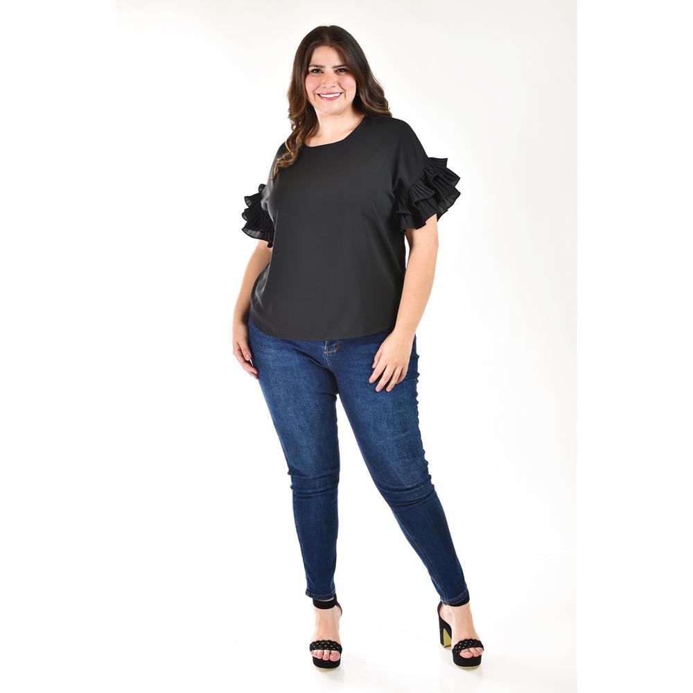 Foto 6 pulgar | Blusa Manga Con Olanes Roman Fashion /tallas Extras, 2314 (negro) Negro