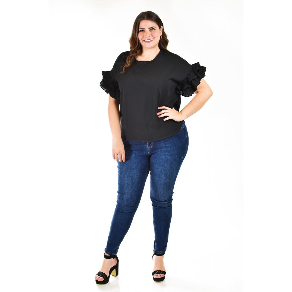 Foto 7 pulgar | Blusa Manga Con Olanes Roman Fashion /tallas Extras, 2314 (negro) Negro
