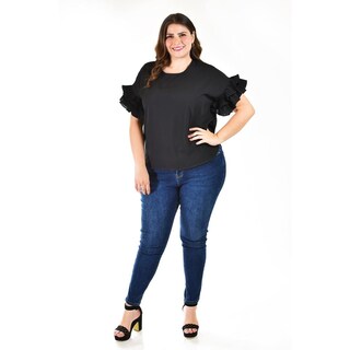 Foto 6 | Blusa Manga Con Olanes Roman Fashion /tallas Extras, 2314 (negro) Negro