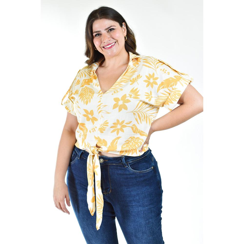 Foto 2 pulgar | Blusa Fresca Con Moño Roman Fashion /tallas Extras, 1819 (beige Flor) Beige