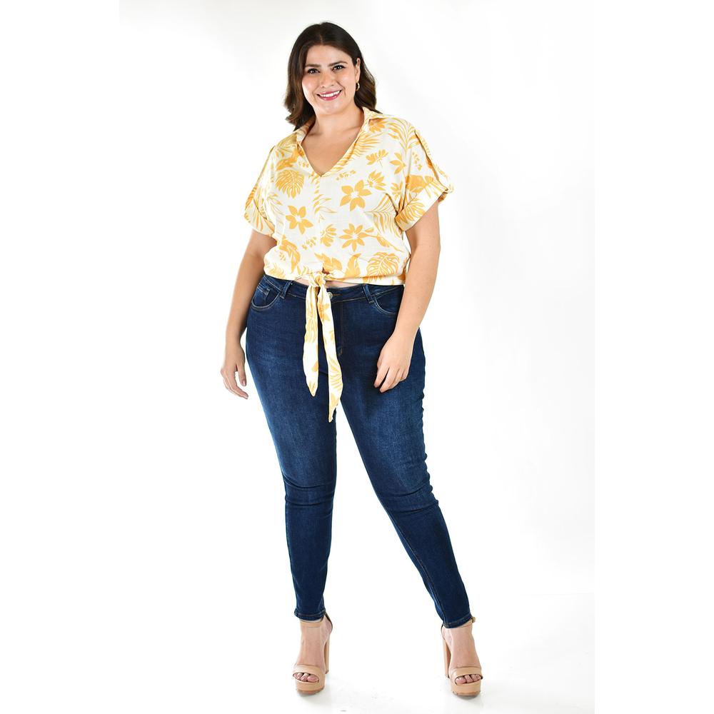 Foto 3 pulgar | Blusa Fresca Con Moño Roman Fashion /tallas Extras, 1819 (beige Flor) Beige