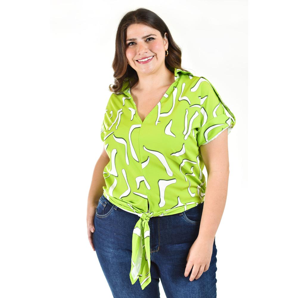 Blusa Fresca con Moño Roman Fashion Tallas Extras Verde Lima para Mujer