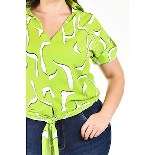 Foto 4 | Blusa Fresca con Moño Roman Fashion Tallas Extras Verde Lima para Mujer