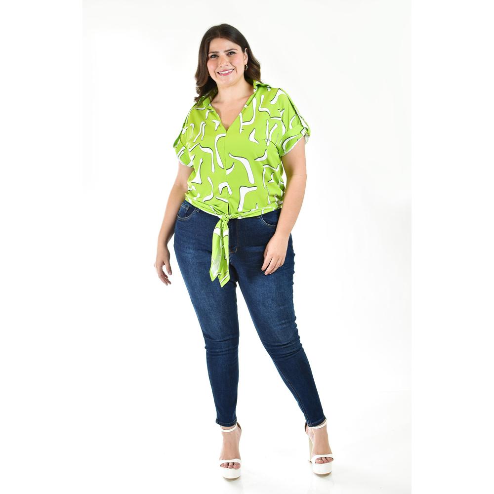 Foto 5 | Blusa Fresca con Moño Roman Fashion Tallas Extras Verde Lima para Mujer