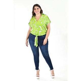Foto 5 | Blusa Fresca con Moño Roman Fashion Tallas Extras Verde Lima para Mujer