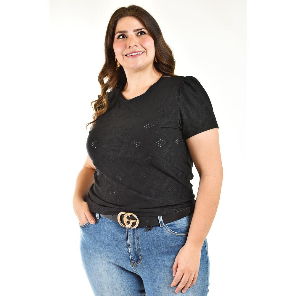 Foto 2 pulgar | Blusa con Detalles Calados Roman Fashion Negra para Mujer