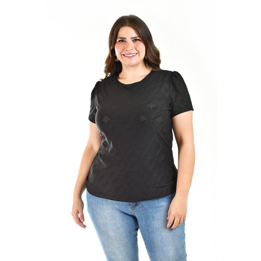 Foto 6 pulgar | Blusa con Detalles Calados Roman Fashion Negra para Mujer