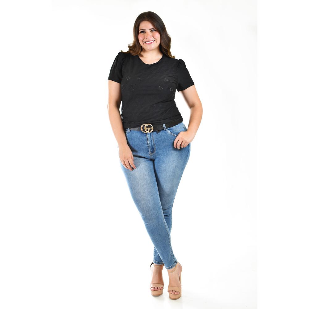 Foto 7 pulgar | Blusa con Detalles Calados Roman Fashion Negra para Mujer