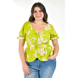 Foto 1 | Blusa con Jareta Roman Fashion Tallas Extras Verde Lima para Mujer