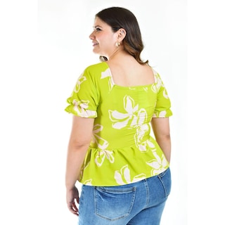 Foto 2 | Blusa con Jareta Roman Fashion Tallas Extras Verde Lima para Mujer