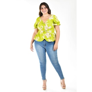 Foto 4 | Blusa con Jareta Roman Fashion Tallas Extras Verde Lima para Mujer