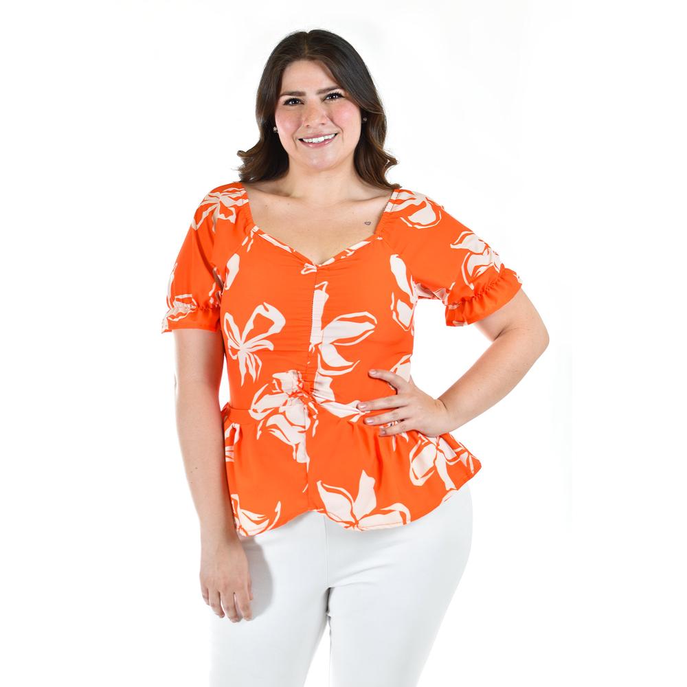 Blusa con Jareta Roman Fashion Tallas Extras Naranja para Mujer