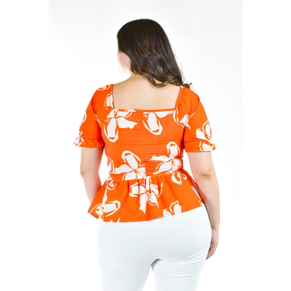 Foto 4 pulgar | Blusa con Jareta Roman Fashion Tallas Extras Naranja para Mujer