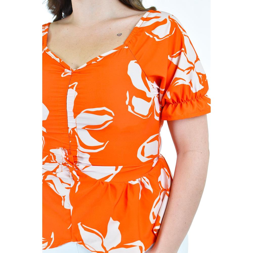Foto 5 pulgar | Blusa con Jareta Roman Fashion Tallas Extras Naranja para Mujer
