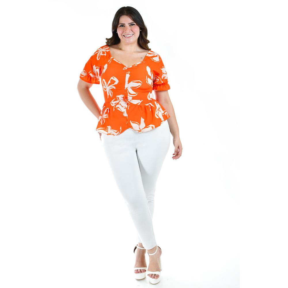 Foto 7 pulgar | Blusa con Jareta Roman Fashion Tallas Extras Naranja para Mujer