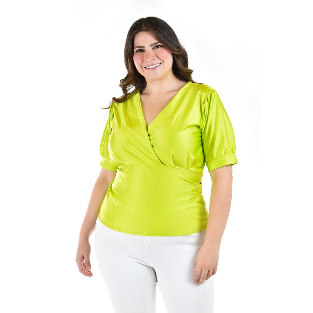 Blusa Escote V Roman Fashion Tallas Extras Verde Lima para Mujer