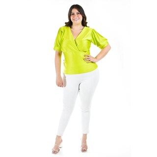 Foto 5 | Blusa Escote V Roman Fashion Tallas Extras Verde Lima para Mujer