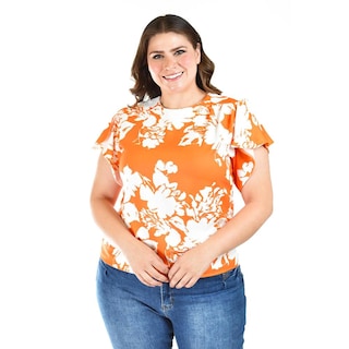 Foto 4 | Blusa Manga Con Olanes Roman Fashion /tallas Extras, 1843 (naranja Flor) Naranja