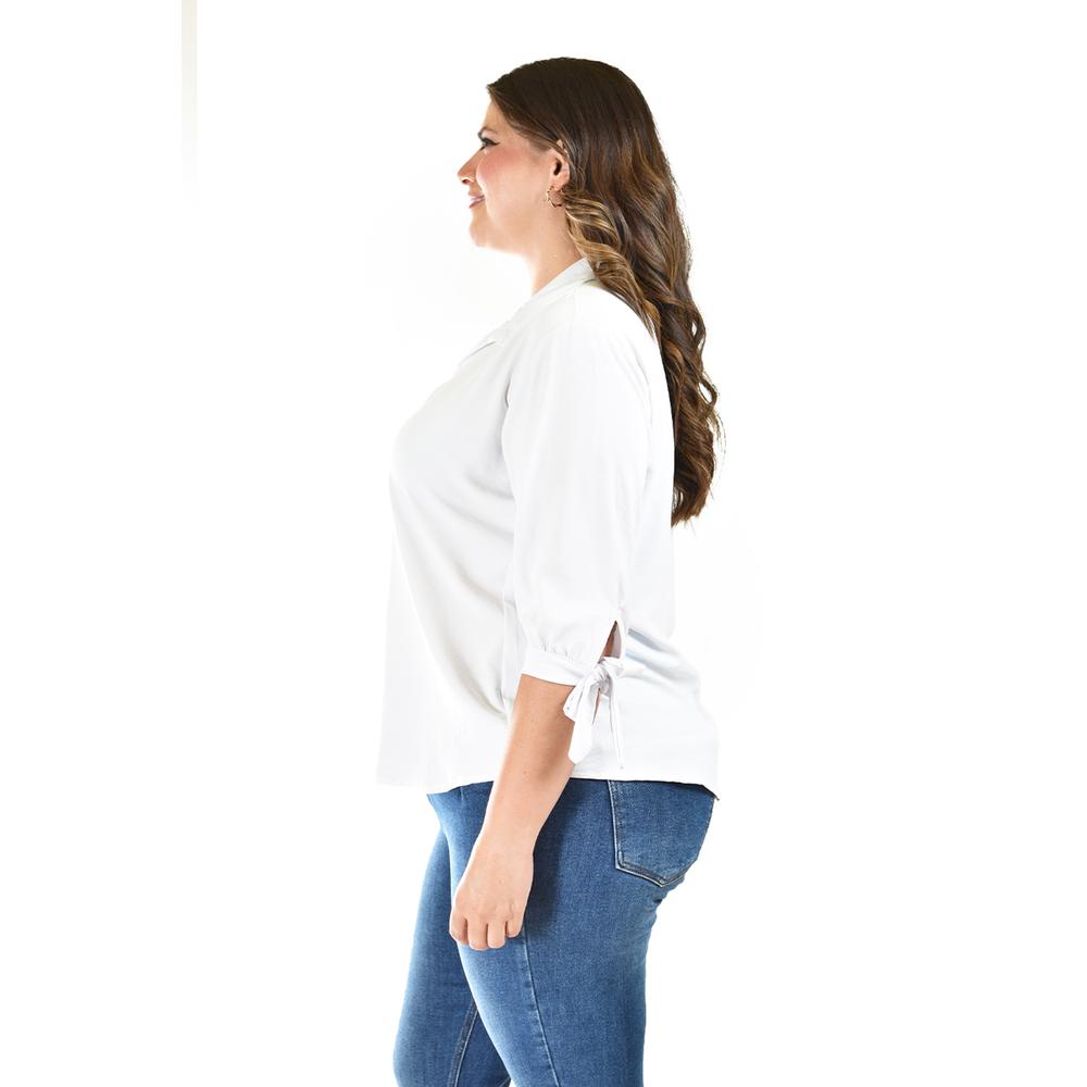 Foto 2 | Blusa Con Moño En Manga Roman Fashion/ Tallas Extras, 2294 (blanco) Blanco