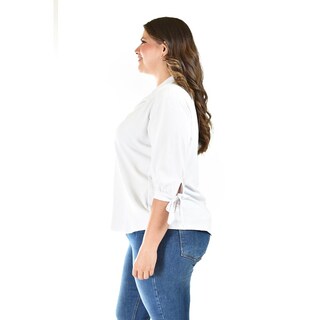 Foto 2 | Blusa Con Moño En Manga Roman Fashion/ Tallas Extras, 2294 (blanco) Blanco