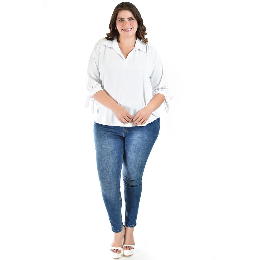 Foto 6 pulgar | Blusa Con Moño En Manga Roman Fashion/ Tallas Extras, 2294 (blanco) Blanco