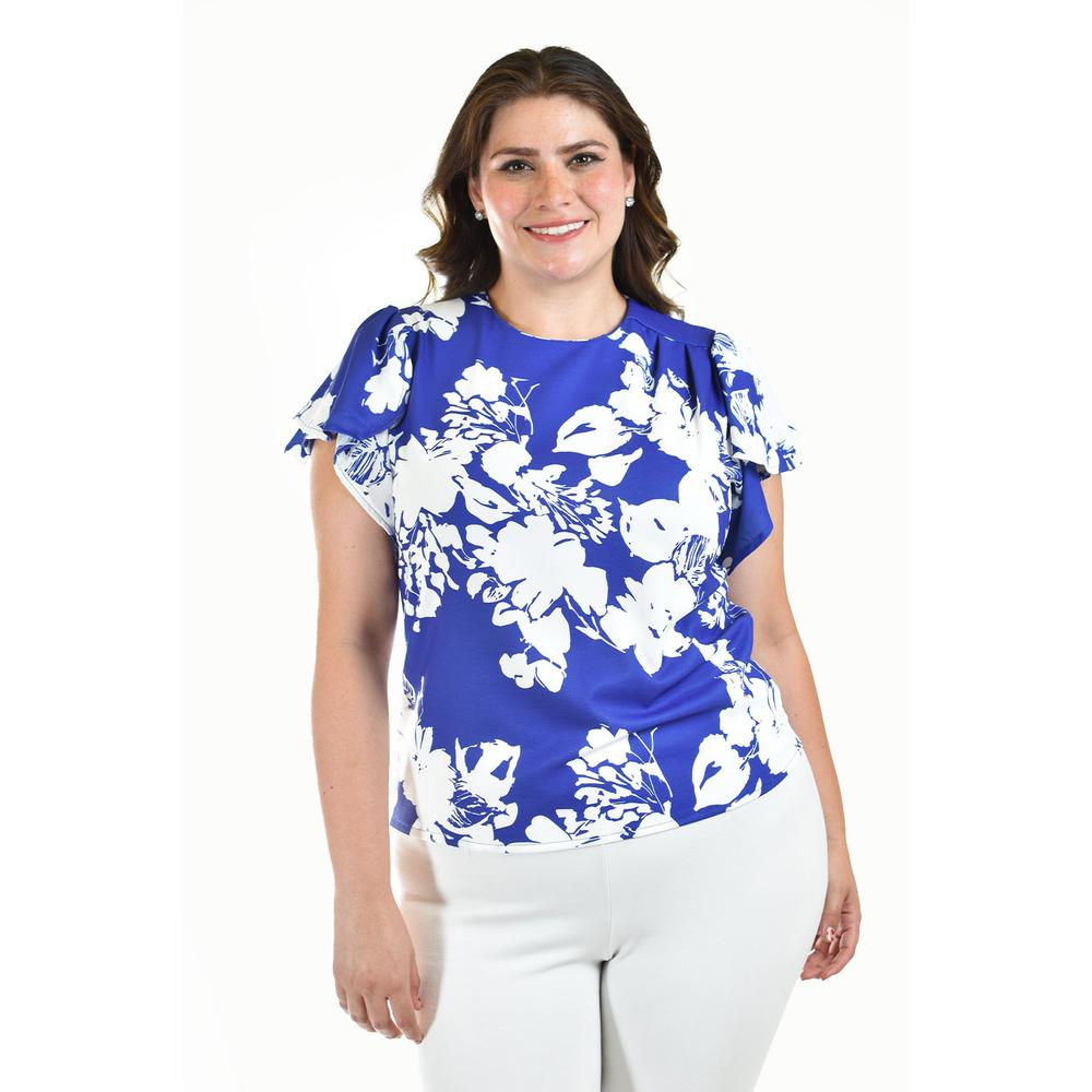 Foto 2 pulgar | Blusa Manga Con Olanes Roman Fashion /tallas Extras, 1843 (flor Azul Rey) Azul