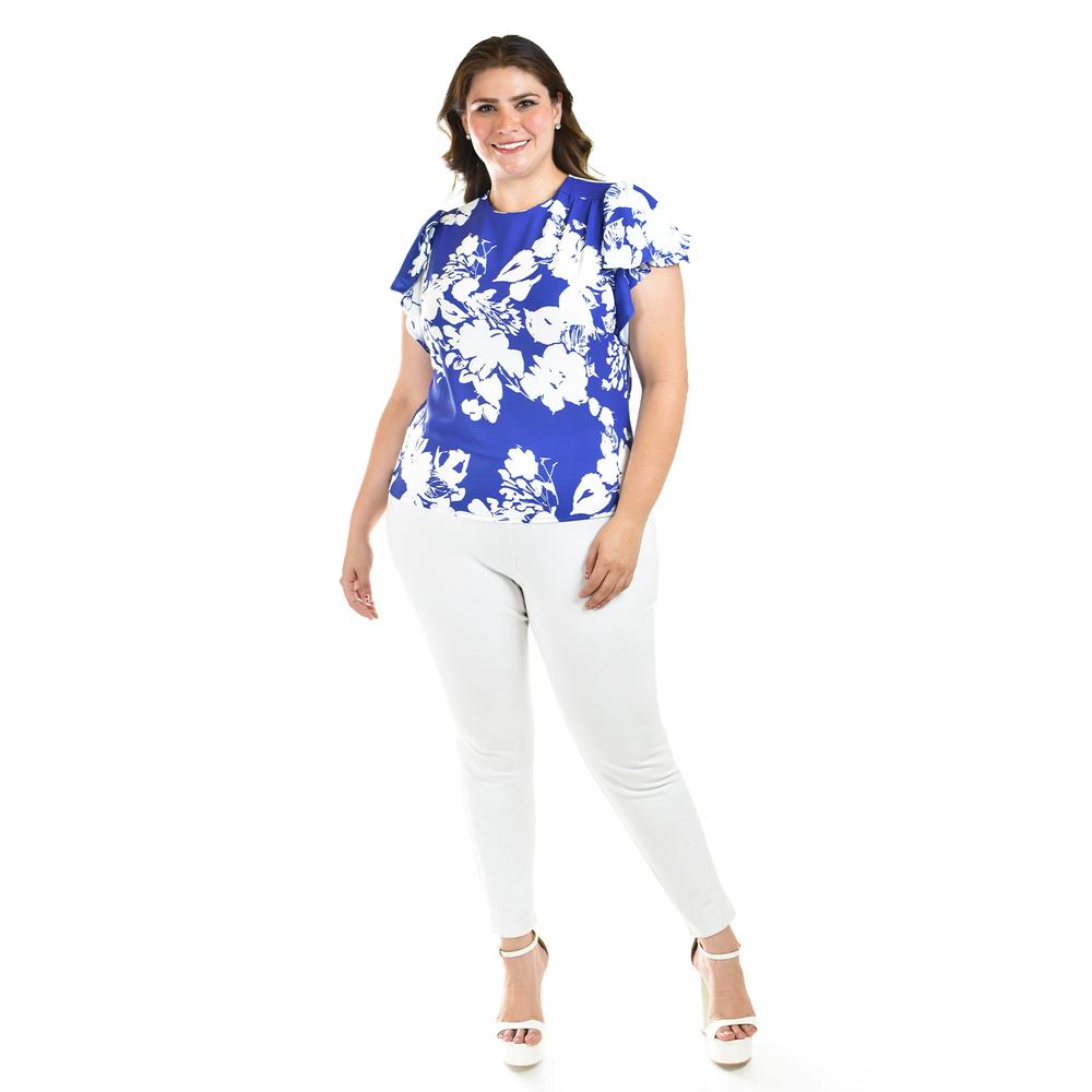 Foto 6 pulgar | Blusa Manga Con Olanes Roman Fashion /tallas Extras, 1843 (flor Azul Rey) Azul