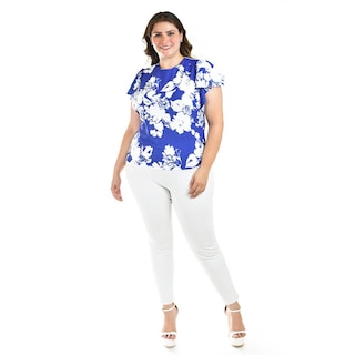 Foto 5 | Blusa Manga Con Olanes Roman Fashion /tallas Extras, 1843 (flor Azul Rey) Azul