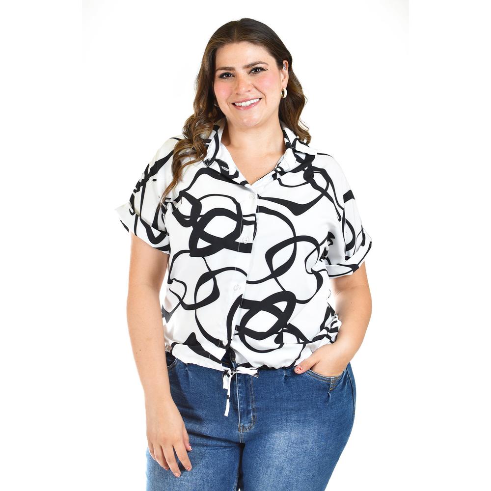 Blusa Con Nudo Roman Fashion /tallas Extras, 1865 (blanco/negro) Blanco