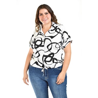 Foto 5 | Blusa Con Nudo Roman Fashion /tallas Extras, 1865 (blanco/negro) Blanco