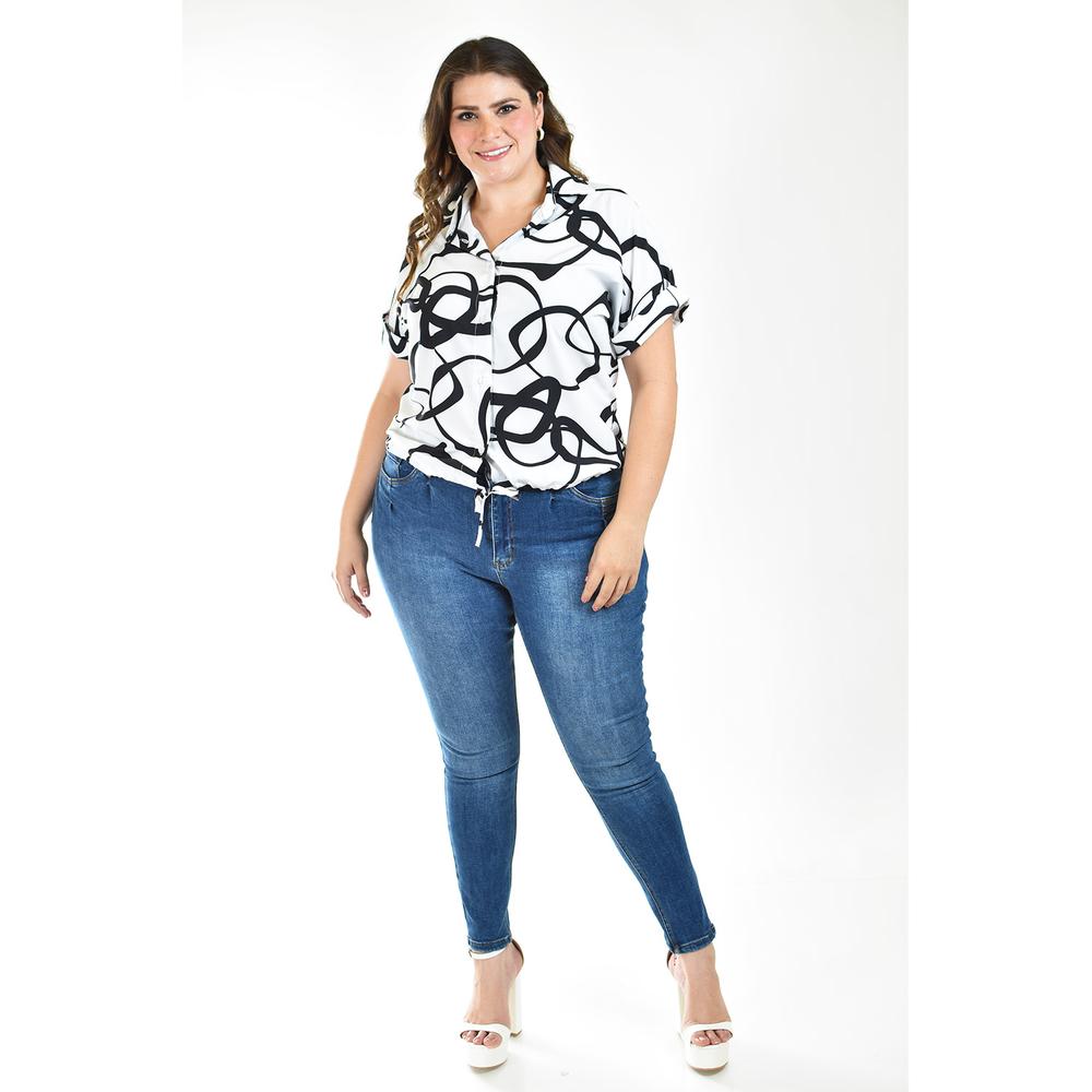 Foto 7 pulgar | Blusa Con Nudo Roman Fashion /tallas Extras, 1865 (blanco/negro) Blanco