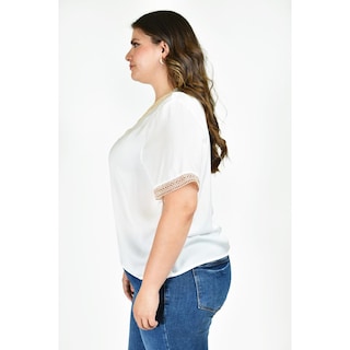 Foto 2 | Blusa De Chifon Con Encaje Roman Fashion /tallas Extras, 009 (blanco) Blanco