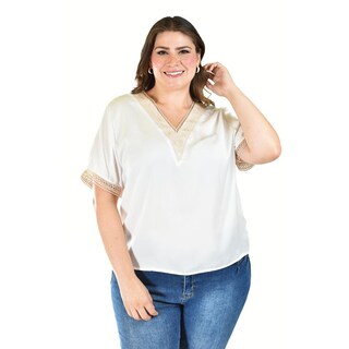 Foto 5 | Blusa De Chifon Con Encaje Roman Fashion /tallas Extras, 009 (blanco) Blanco