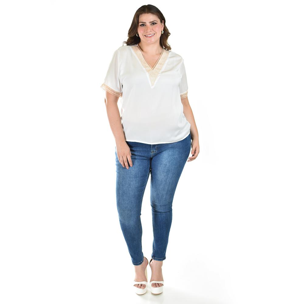 Foto 6 | Blusa De Chifon Con Encaje Roman Fashion /tallas Extras, 009 (blanco) Blanco