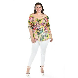 Foto 2 | Blusa Floreada De Chiffon Roman Fashion /tallas Extras, 1826 (lima Flores) Verde Lima