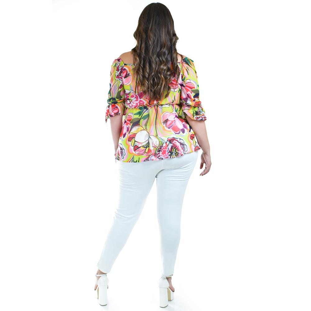 Foto 4 pulgar | Blusa Floreada De Chiffon Roman Fashion /tallas Extras, 1826 (lima Flores) Verde Lima