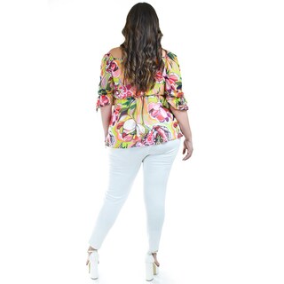 Foto 3 | Blusa Floreada De Chiffon Roman Fashion /tallas Extras, 1826 (lima Flores) Verde Lima