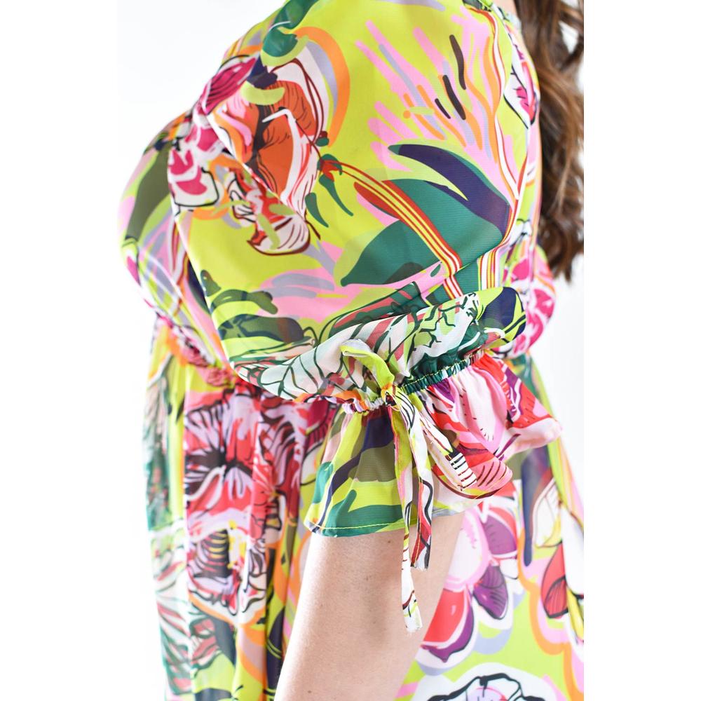 Foto 5 pulgar | Blusa Floreada De Chiffon Roman Fashion /tallas Extras, 1826 (lima Flores) Verde Lima
