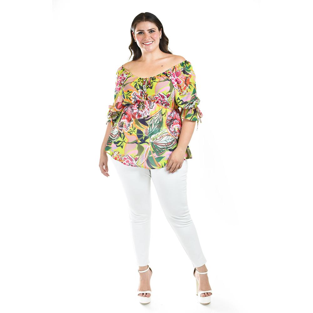 Foto 6 pulgar | Blusa Floreada De Chiffon Roman Fashion /tallas Extras, 1826 (lima Flores) Verde Lima