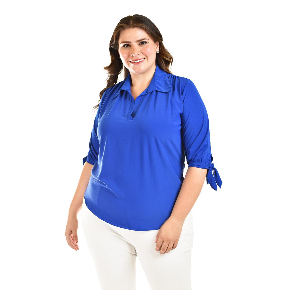 Blusa Con Moño En Manga Roman Fashion/ Tallas Extras, 2294 (azul Rey) Azul