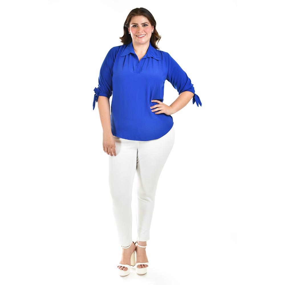 Foto 6 pulgar | Blusa Con Moño En Manga Roman Fashion/ Tallas Extras, 2294 (azul Rey) Azul
