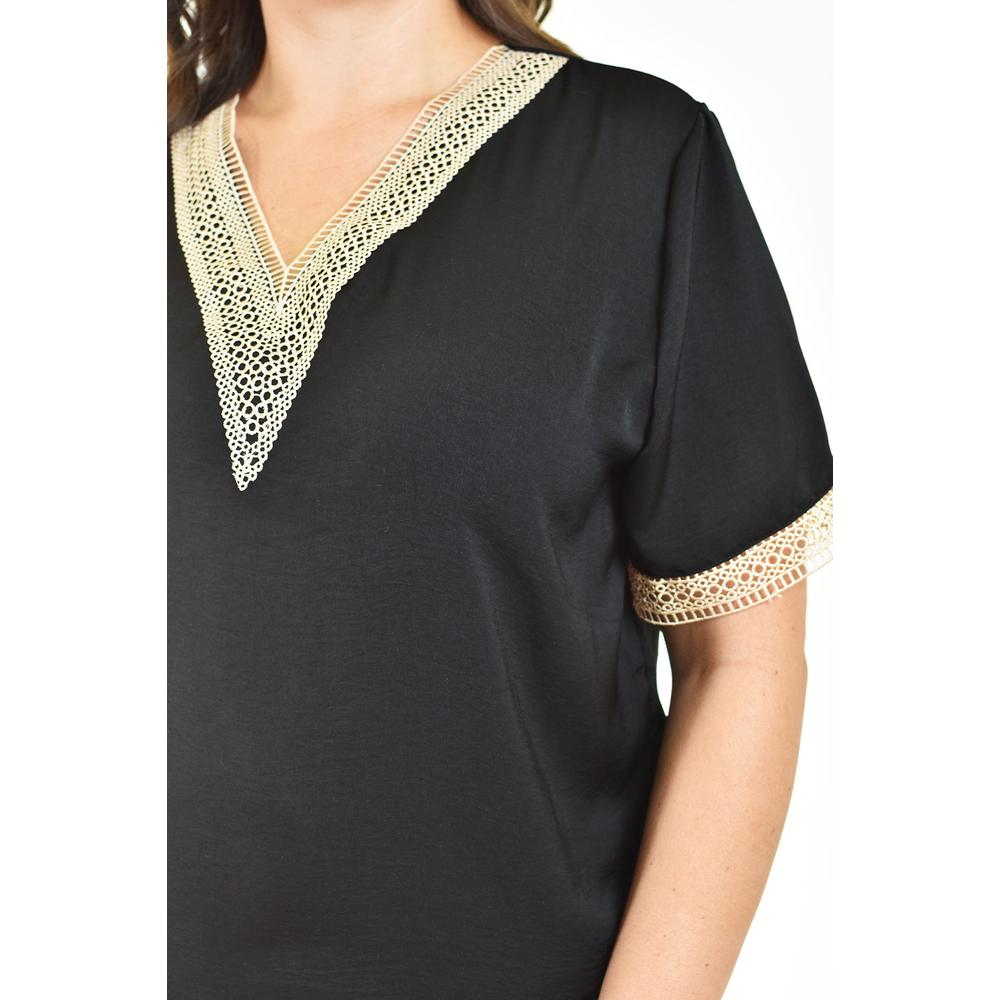Foto 5 pulgar | Blusa De Chifon Con Encaje Roman Fashion /tallas Extras, 009 (negro) Negro